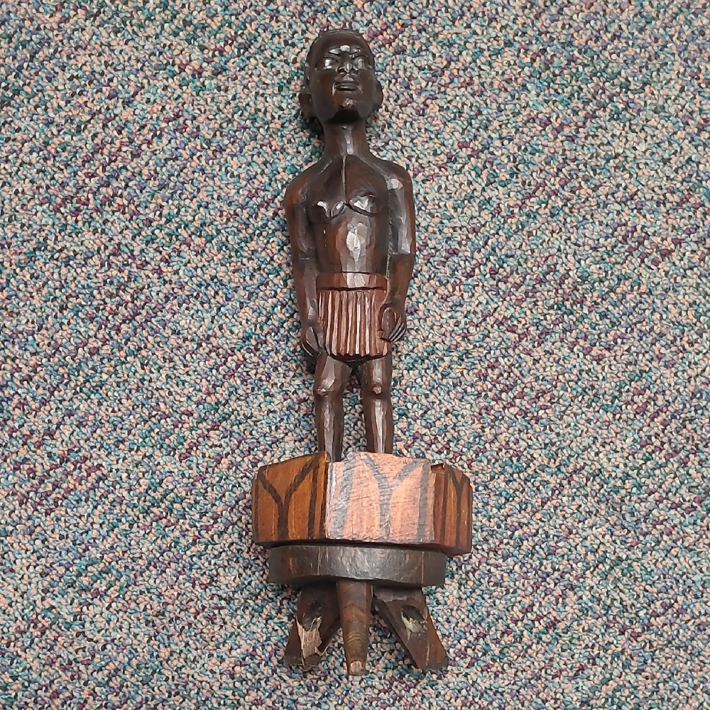 VintageAfrican Handcrafted Wooden Figurine,With Ashtray/ Insence Burner
